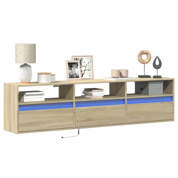 Gossi dulap tv de perete cu lumini led, stejar sonoma, 180x31x45 cm