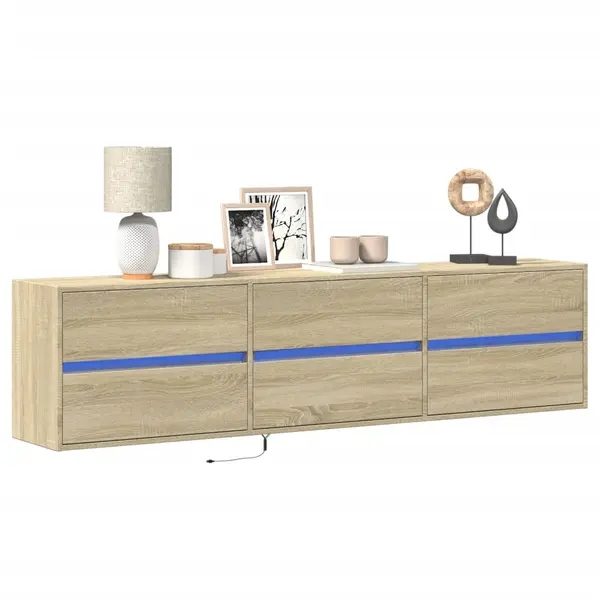 Gossi dulap tv de perete cu lumini led, stejar sonoma, 180x31x45 cm