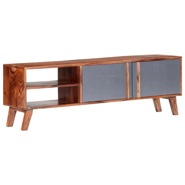 Gossi dulap tv, gri, 140x30x45 cm, lemn masiv