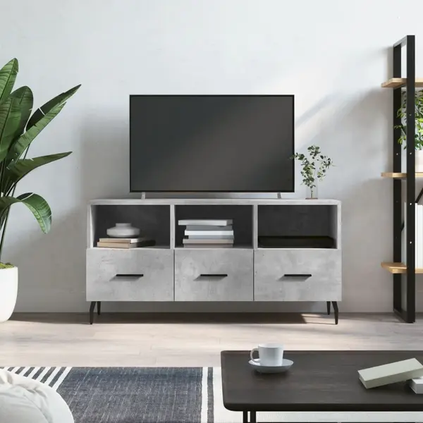 Gossi dulap tv, gri beton, 102x36x50 cm, lemn prelucrat