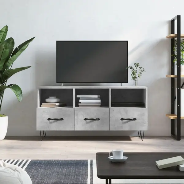 Gossi dulap tv, gri beton, 102x36x50 cm, lemn prelucrat