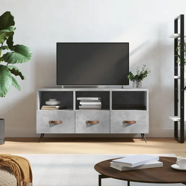 Gossi dulap tv, gri beton, 102x36x50 cm, lemn prelucrat