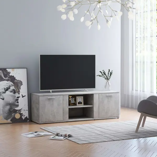 Gossi dulap tv, gri beton, 120x34x37 cm, lemn prelucrat