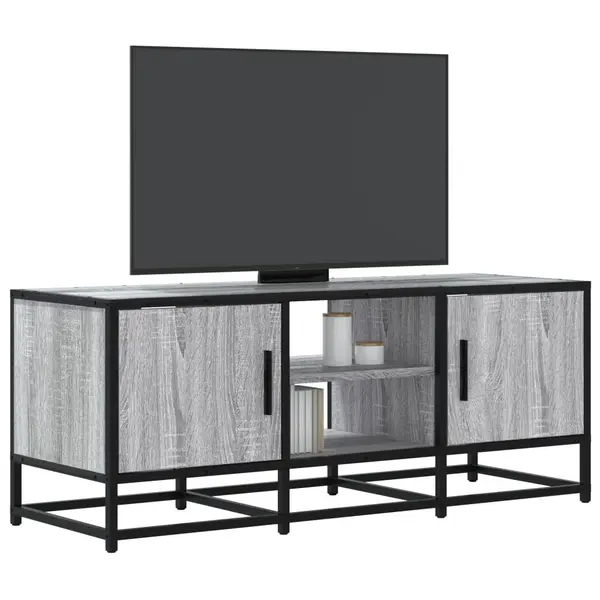 Gossi dulap tv, gri sonoma, 100x35x41 cm, lemn prelucrat si metal