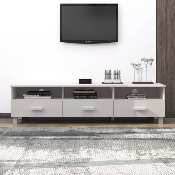Gossi dulap tv „hamar”, alb, 158x40x40 cm, lemn masiv de pin