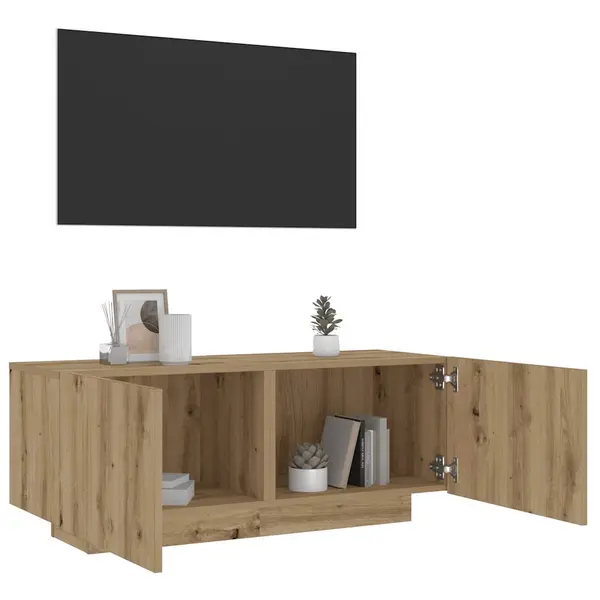 Gossi dulap tv lumini led stejar artizanal 100x35x40cm lemn prelucrat