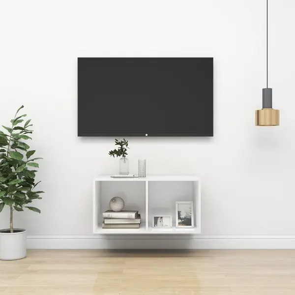 Gossi dulap tv montat pe perete, alb, 37x37x72 cm, lemn prelucrat