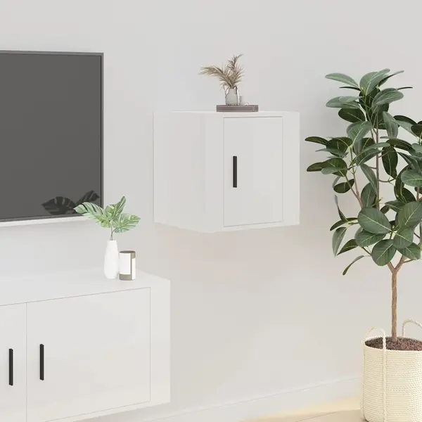 Gossi dulap tv montat pe perete, alb extralucios, 40x34,5x40 cm