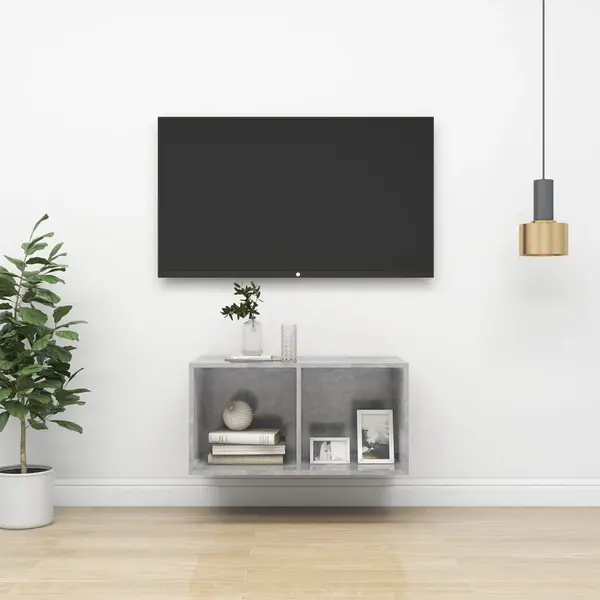 Gossi dulap tv montat pe perete, gri beton, 37x37x72 cm, pal