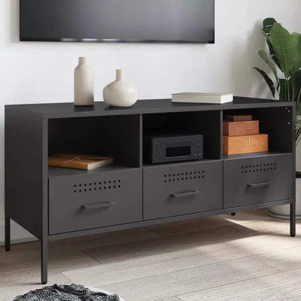 Gossi dulap tv, negru, 100,5x39x50,5 cm, otel laminat la rece