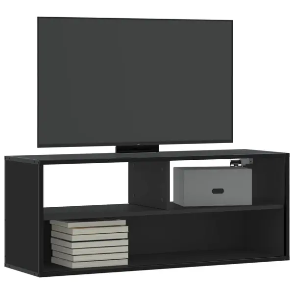 Gossi dulap tv, negru, 100x31x39,5 cm, lemn prelucrat si metal