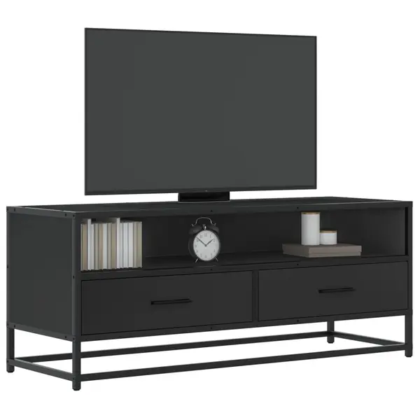 Gossi dulap tv, negru, 100x34,5x40 cm, lemn prelucrat si metal