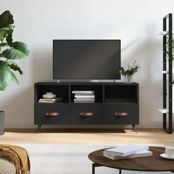 Gossi dulap tv, negru, 102x36x50 cm, lemn prelucrat