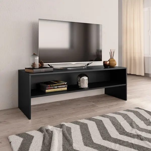 Gossi dulap tv, negru, 120x40x40 cm, lemn prelucrat