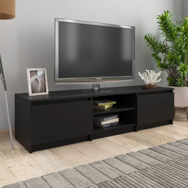 Gossi dulap tv, negru, 140x40x35,5 cm, lemn prelucrat