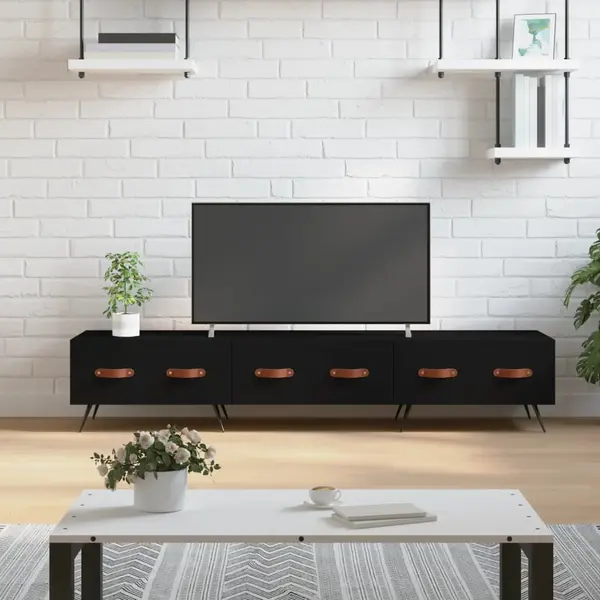 Gossi dulap tv, negru, 150x36x30 cm, lemn prelucrat