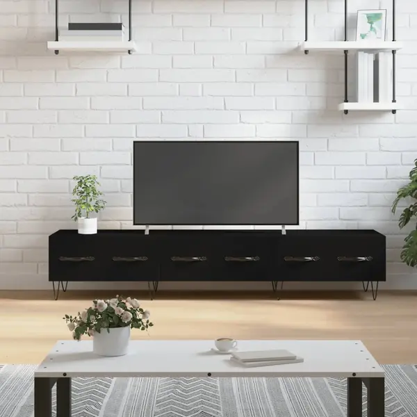 Gossi dulap tv, negru, 150x36x30 cm, lemn prelucrat