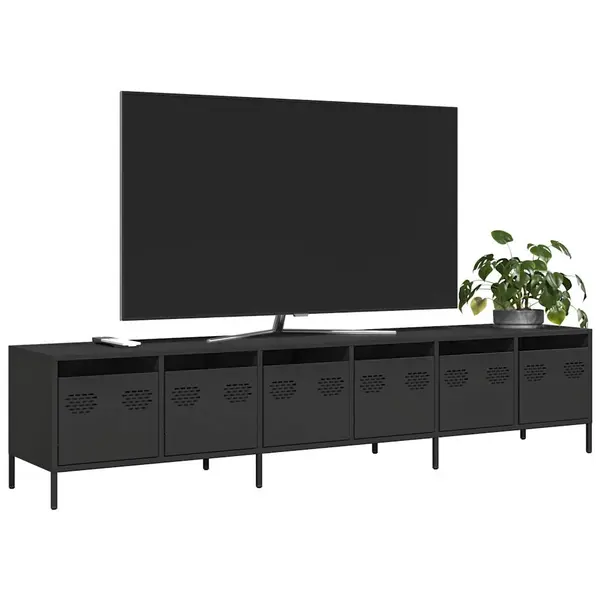 Gossi dulap tv, negru, 202x39x43,5 cm, otel laminat la rece