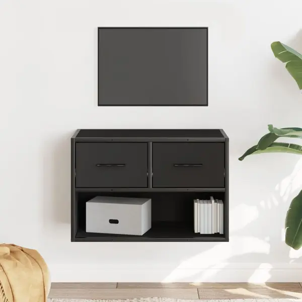 Gossi dulap tv, negru, 60x31x39,5 cm, lemn prelucrat si metal