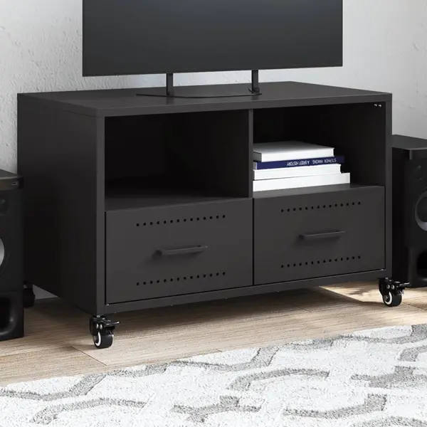 Gossi dulap tv, negru, 68x39x43,5 cm, otel laminat la rece
