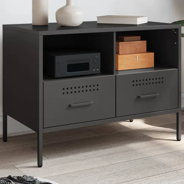 Gossi dulap tv, negru, 68x39x50,5 cm, otel laminat la rece