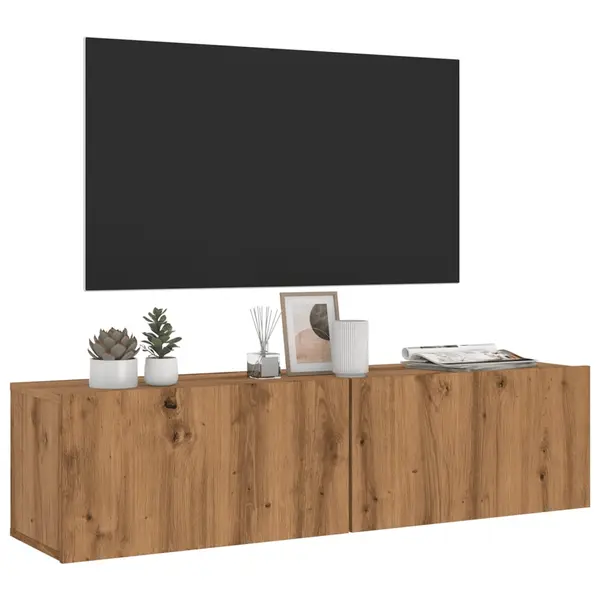 Gossi dulap tv perete, stejar artizanal, 120x30x30 cm, lemn prelucrat
