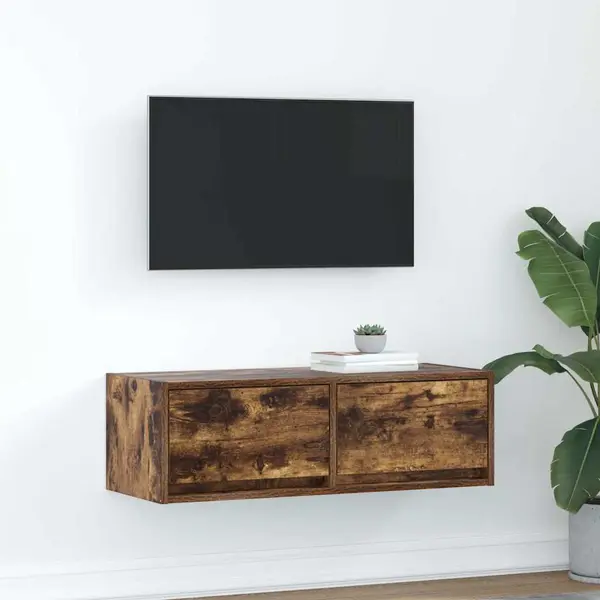 Gossi dulap tv stejar afumat 80x31x25,5 cm din lemn de prelucrare