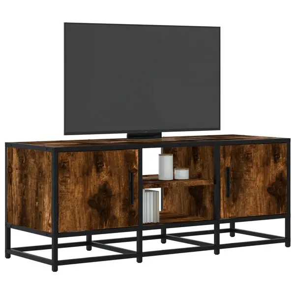 Gossi dulap tv stejar fumuriu, 100x35x41 cm lemn prelucrat si metal