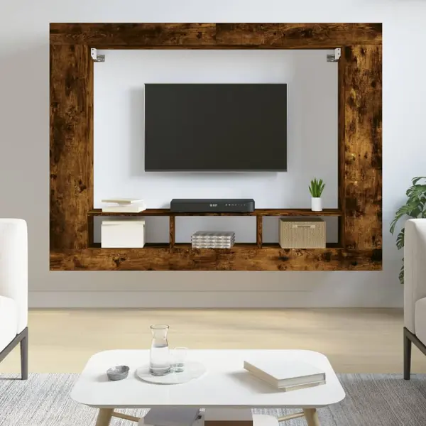 Gossi dulap tv, stejar fumuriu, 152x22x113 cm, lemn prelucrat