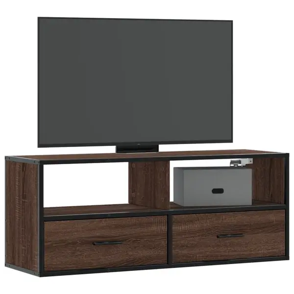 Gossi dulap tv, stejar maro, 100x31x39,5 cm, lemn prelucrat si metal