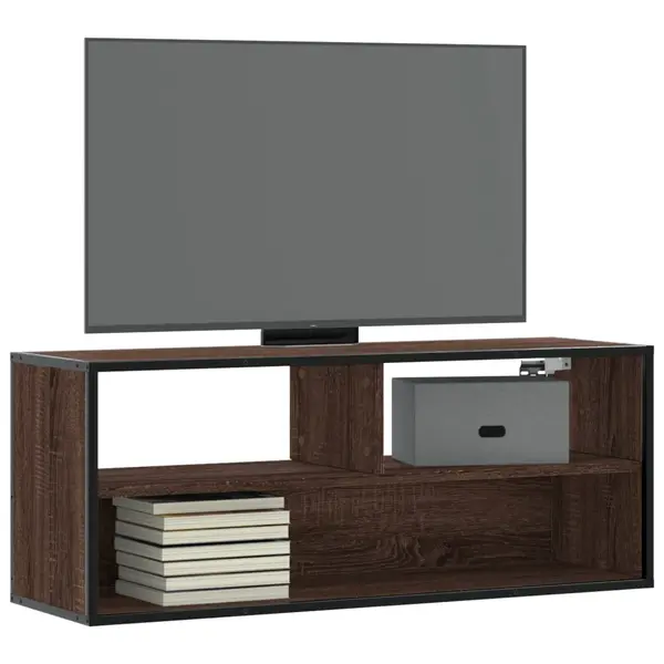 Gossi dulap tv, stejar maro, 100x31x39,5 cm, lemn prelucrat si metal