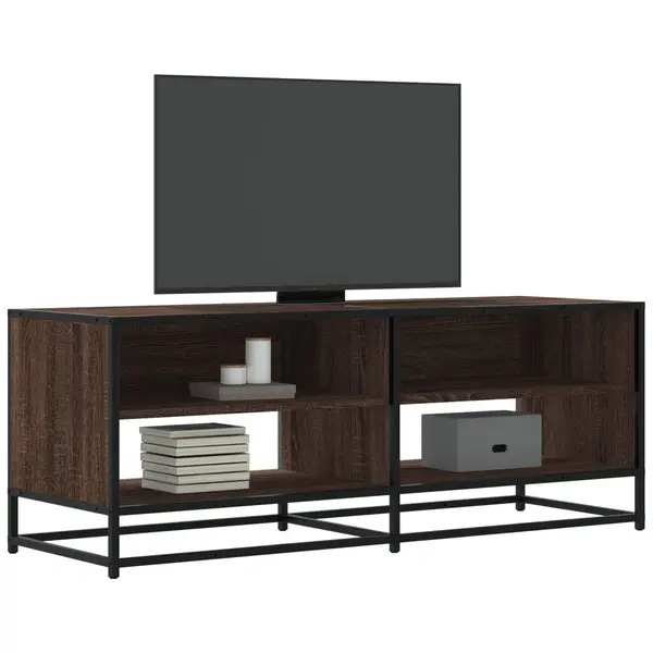 Gossi dulap tv stejar maro, 120,5x40x46 cm, lemn prelucrat si metal