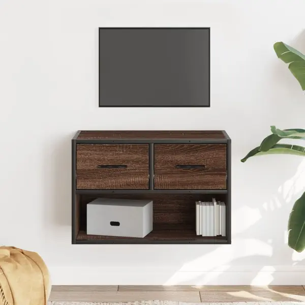 Gossi dulap tv, stejar maro, 60x31x39,5 cm, lemn prelucrat si metal