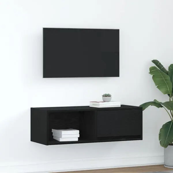 Gossi dulap tv stejar negru 80x31x25,5 cm lemn prelucrat