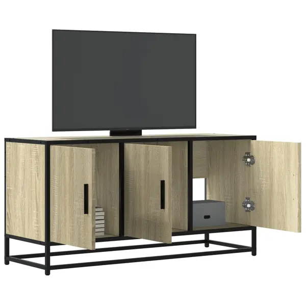 Gossi dulap tv stejar sonoma, 100x35x50 cm lemn prelucrat si metal