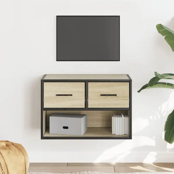 Gossi dulap tv, stejar sonoma, 60x31x39,5cm, lemn prelucrat si metal