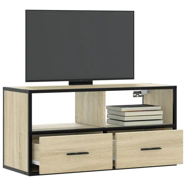Gossi dulap tv, stejar sonoma, 80x31x39,5 cm, lemn prelucrat si metal