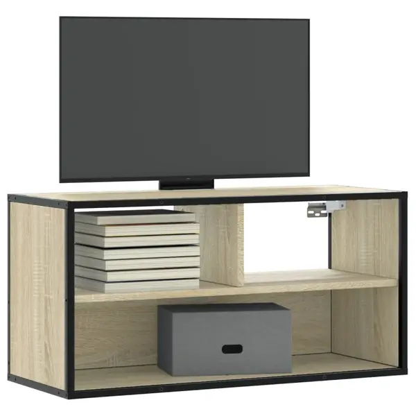 Gossi dulap tv, stejar sonoma, 80x31x39,5 cm, lemn prelucrat si metal