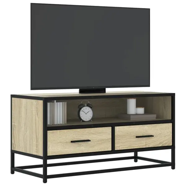 Gossi dulap tv, stejar sonoma, 80x34,5x40 cm, lemn prelucrat si metal