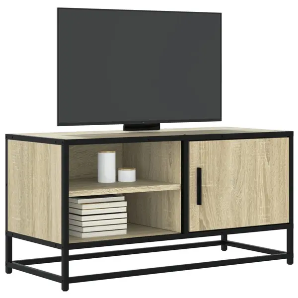 Gossi dulap tv, stejar sonoma, 80x34,5x40 cm, lemn prelucrat si metal