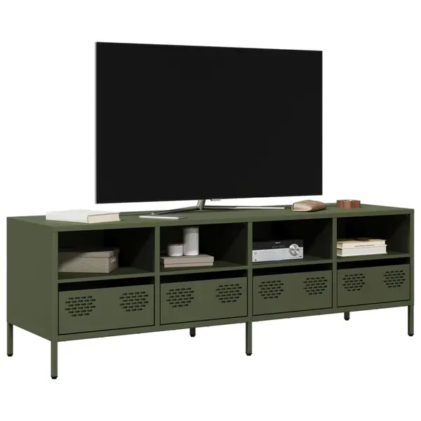Gossi dulap tv, verde masliniu, 135x39x43,5 cm, otel laminat la rece