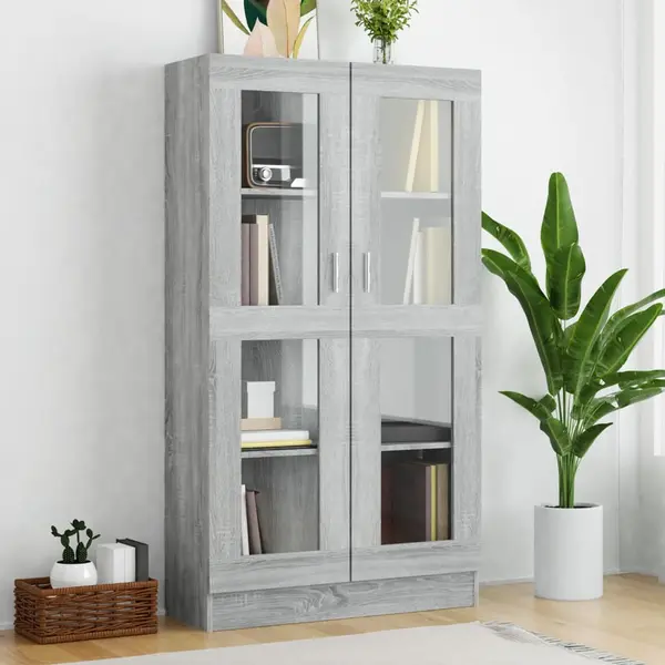 Gossi dulap vitrina, gri sonoma, 82,5x30,5x150 cm, lemn prelucrat