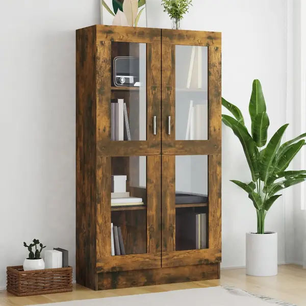 Gossi dulap vitrina, stejar fumuriu, 82,5x30,5x150 cm, lemn prelucrat