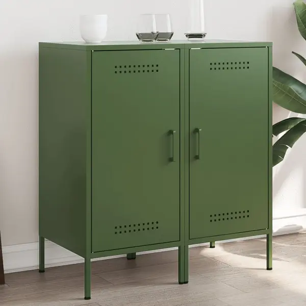 Gossi dulapuri 2 buc. verde masliniu 36x39x79 cm otel laminat la rece