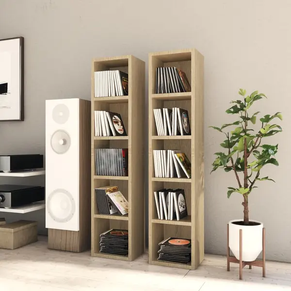 Gossi dulapuri cd, 2 buc., stejar sonoma 21x16x93,5 cm lemn prelucrat
