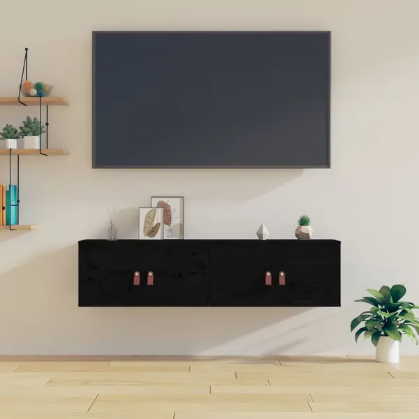 Gossi dulapuri de perete 2 buc. negru 60x30x30 cm lemn masiv de pin