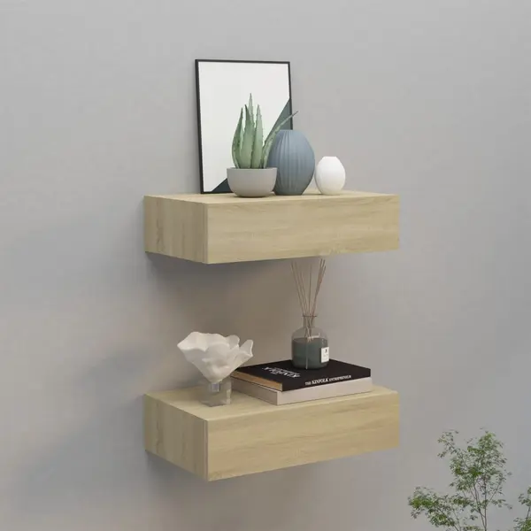 Gossi dulapuri de perete cu sertar, 2 buc., stejar, 40x23,5x10 cm mdf