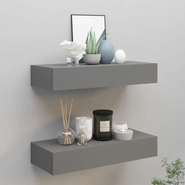 Gossi dulapuri de perete cu sertare, 2 buc. gri, 60x23,5x10 cm, mdf