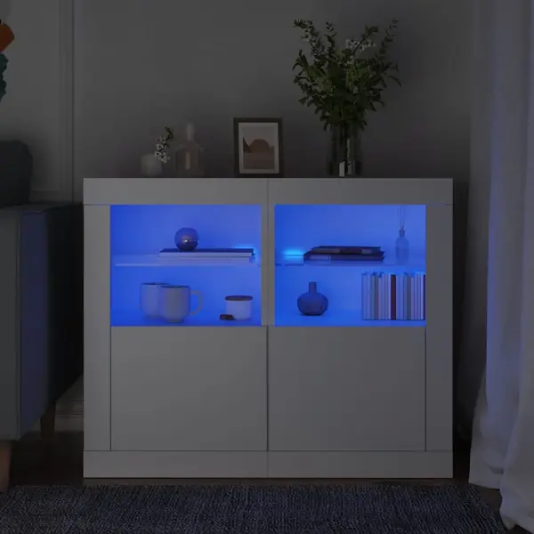 Gossi dulapuri laterale cu lumini led 2 buc. alb lemn prelucrat