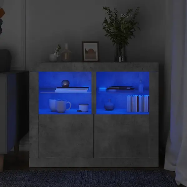 Gossi dulapuri laterale cu lumini led 2 buc. gri beton lemn prelucrat
